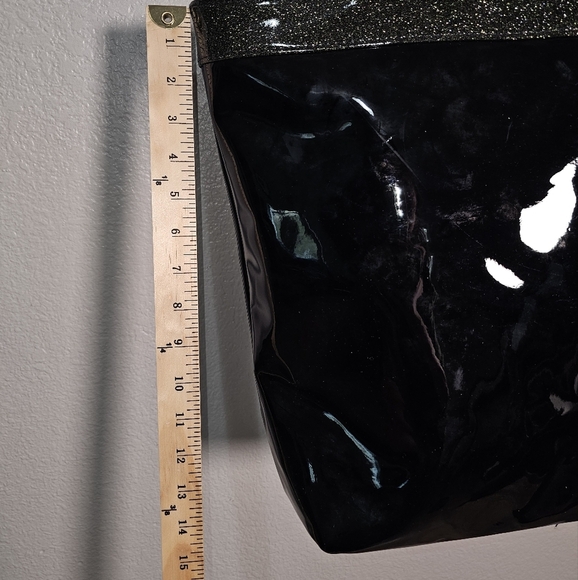 Jimmy Choo Shiny Black Water Resistant Tote Bag with Glittery Top Trim - Picture 6 of 10